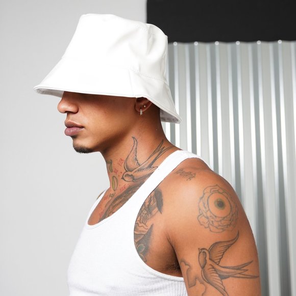 White Faux Leather Bucket Hat - Picture 4 of 12